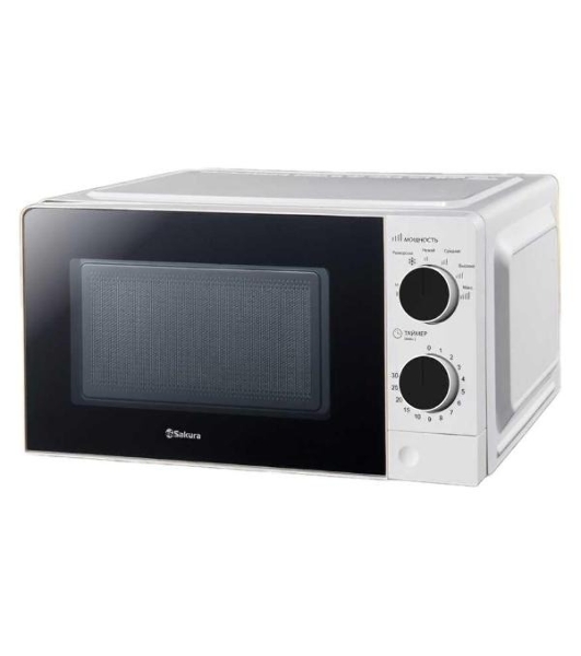 Микроволновая печь Sakura SA-7055W белый, 20 л, 700 Вт, переключатели - поворотный механизм