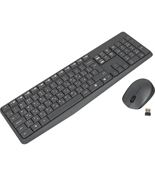 Комплект клавиатура+мышь Logitech MK235 беспроводной, USB, 1000 DPI, серый (заводская гравировка)