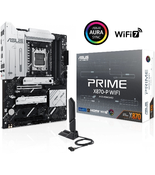 Материнская плата ASUS PRIME X870-P WIFI, AM5, AMD X870, 4xDDR5, 2xSATA, 4xM.2, 1xPCI-E 5.0 x16, 2xPCI-E 4.0 x1, 1xHDMI, 2xUSB-C, 1x 2.5Gb LAN, 4xUSB-A 3.2 Gen 1, 1xUSB-A 3.2 Gen 2, 4xUSB-A 2.0, 3x3.5 мм, 7.1, 1xWi-Fi 7, ATX