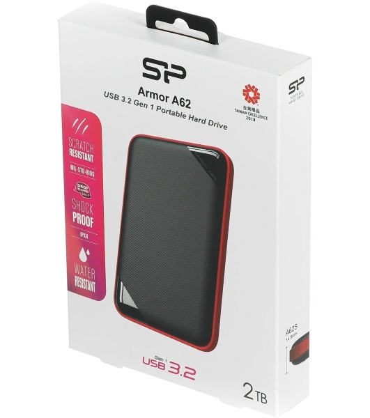Внешний HDD 2.5' Silicon Power Armor A62S, 2TB, USB 3.2 Gen 1 Type-A, 5400 rpm, черно-красный