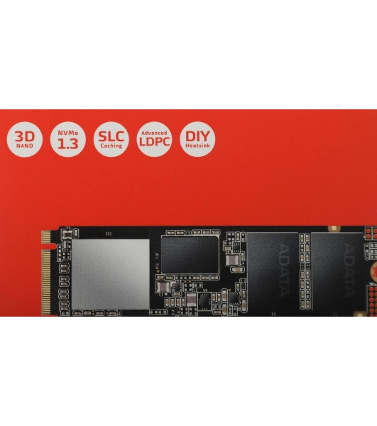 Накопитель SSD XPG SX8200 Pro, 512 Gb, PCIe 3.0 x4, M.2 2280, NVMe, R/W 3350/2350, с радиатором