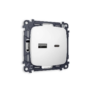 Комплект механизма розетки OMEGA Белый матовый 2USB A+C 20W (быстрая зарядка) QUANT (OP1310, VM177) MO131010
