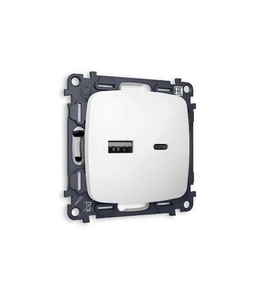 Комплект механизма розетки OMEGA Белый матовый 2USB A+C 20W (быстрая зарядка) QUANT (OP1310, VM177) MO131010