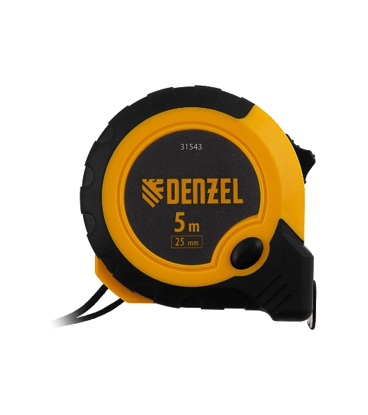 Рулетка Denzel 5м х 25мм, двухкомп. корпус, кнопка-пауза