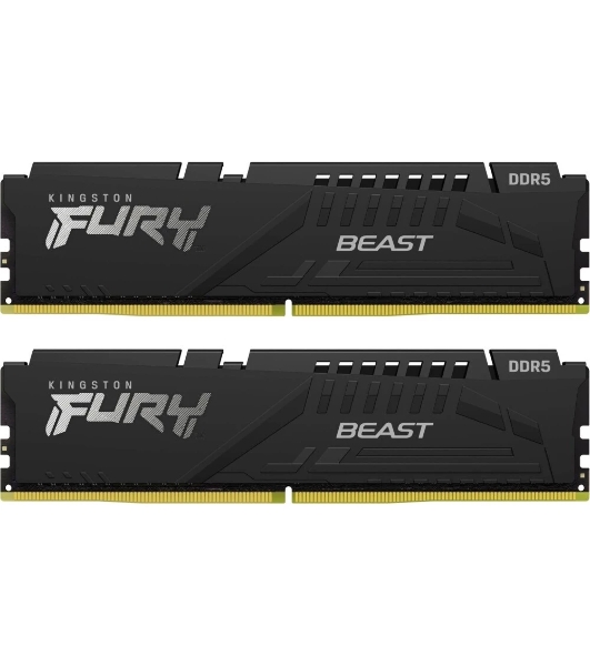 Оперативная память Kingston Fury Beast, DDR5, 32Gb (2x16Gb), 6400MHz, CL32, DIMM, с радиатором, черный