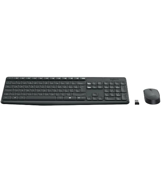 Комплект клавиатура+мышь Logitech MK235 беспроводной, USB, 1000 DPI, серый (заводская гравировка)