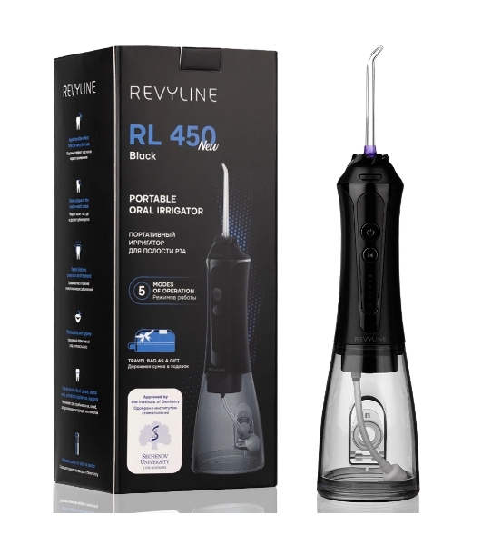 Ирригатор Revyline RL 450 чёрный, от аккумулятора, 300 мл, 5 режимов