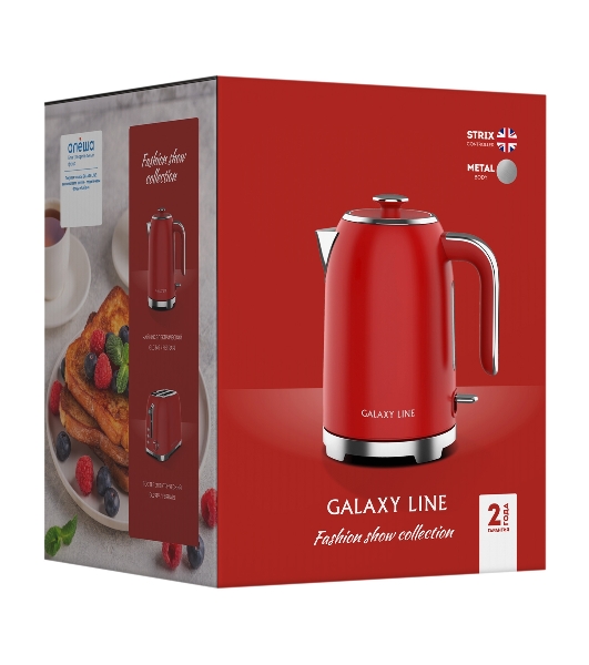 Чайник электрический Galaxy Line GL 0349 1.7 л, 2200 Вт, красный корпус: нерж.сталь (ГЛ0349Л)