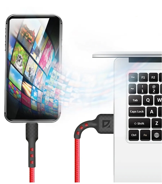 Кабель Defender F181, USB 2.0 (AM) - microUSB 2.0 (BM), 1 м, 2.4А, нейлоновая оплетка, красный.