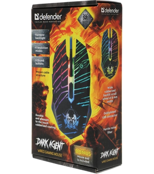 Мышь проводная Defender Dark Agent GM-590L черный, 12800 dpi, USB, кнопки - 6