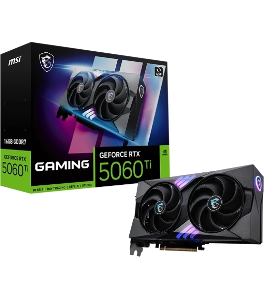 Видеокарта MSI RTX 5060 Ti 16G GAMING, NVIDIA RTX 5060 Ti, 16 ГБ GDDR7, 128 бит, PCI-e 5.0, 1xHDMI, 3xDP, 2587 МГц