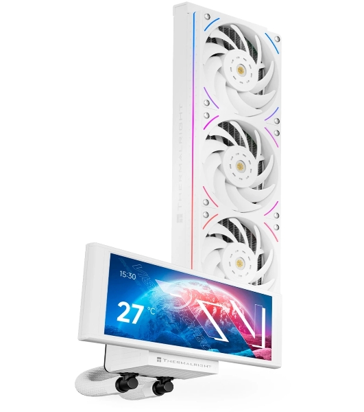 Водяное охлаждение для процессора Thermalright Trofeo Vision 360 (360mm, LED, White, ARGB/Fans: 3x120mm, 69CFM, 27dBA, 2150RPM/Pump height 102mm, 6400RPM, Rad thickness 27mm/S: 1700, 1200, 1851, 115X, 2011, 2066, AM5, AM4)