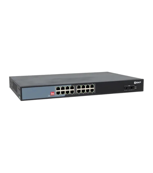 Коммутатор EKF TSX-U-2GX/SFP-16GTP-R, 16×1 Гбит/с PoE + 2×1 Гбит/с SFP, неуправляемый