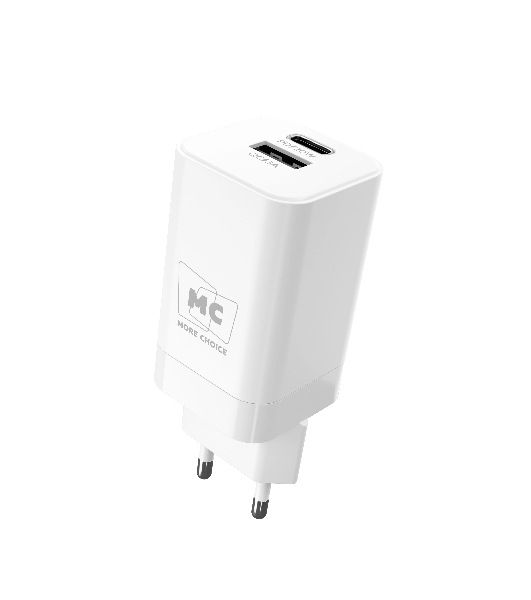 Сетевое зарядное устройство MORE CHOICE NC85a 1USB+1Type-C 3.0A PD 20W+QC3.0 Type-C Type-C, белый