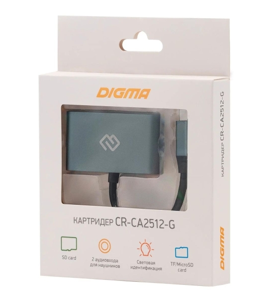 Кард-ридер Digma CR-СA2512-G/темно-серый/SD/TF/micro-SD/USB Type-C/алюминий
