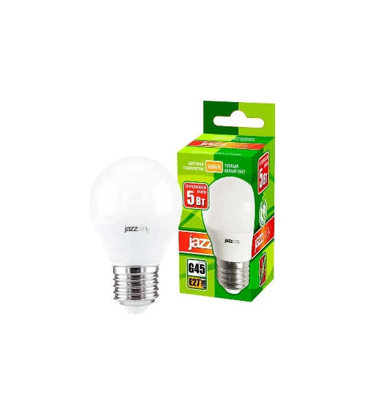 Лампа светодиодная JazzWay PLED-ECO-G45 5Вт шар 3000К теплый белый E27 400лм 220-240В
