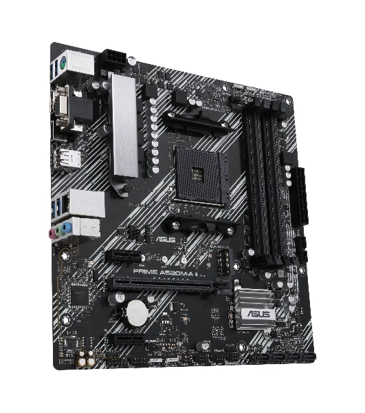 Материнская плата ASUS PRIME A520M-A II/CSM, AM4, AMD A520, 4xDDR4, 4xSATA, 1xM.2, 1xPCI-E 3.0 x16, 2xPCI-E x1, 1xDP, 1xHDMI, 1xVGA, 1x 1Gb LAN, 2xUSB-A 2.0, 4xUSB-A 3.0, 3x3.5 мм, 7.1, mATX