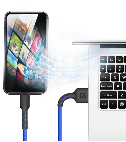 Кабель Defender F181, USB 2.0 (AM) - microUSB 2.0 (BM), 1 м, 2.4А, нейлоновая оплетка, синий.