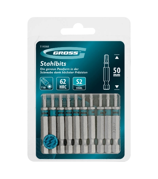 Бита Gross Torx 10х50 мм, сталь S2, шестигр., 10 шт.