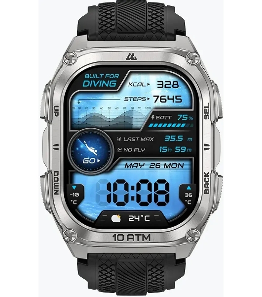 Умные часы KOSPET Tank M4, 1.96' AMOLED, Bluetooth 5.3, GPS, 10 ATM, IP69K, серебристый