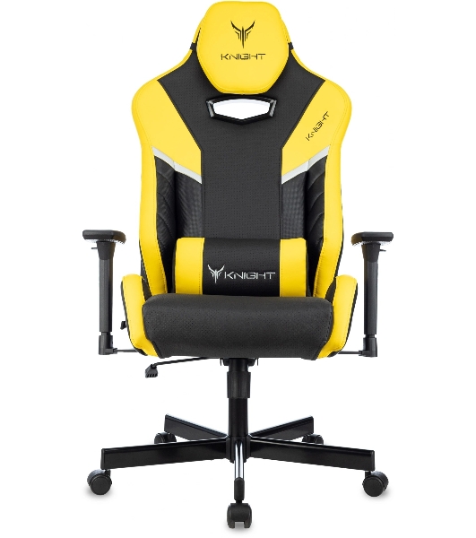 Кресло игровое Knight Thunder 5X черный/желтый эко.кожа крестов. металл