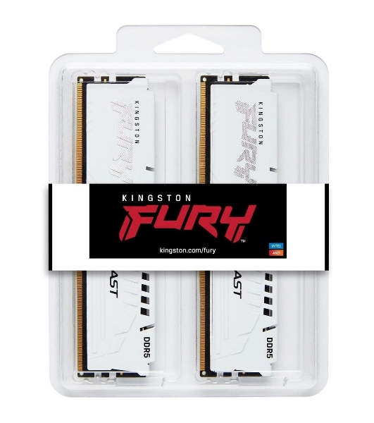 Оперативная память Kingston Fury Beast, DDR5, 32Gb (2x16GB), 6000MHz, CL36, DIMM, с радиаторами, белый