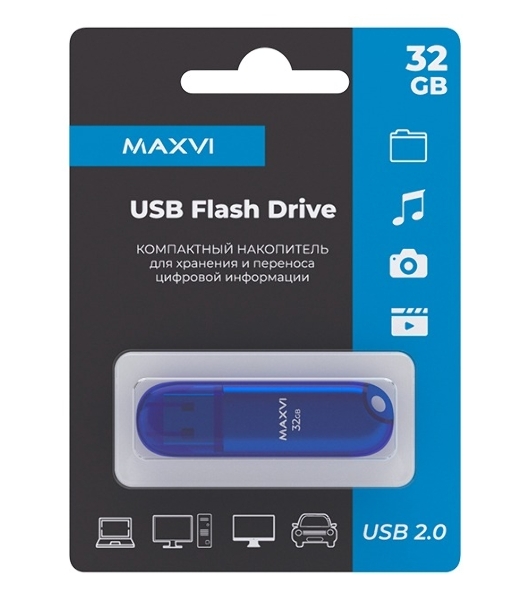 Флешка USB Maxvi P1 blue (FD32GBUSB20C10P1), 32Gb, USB 2.0, R/W 15/5, синий
