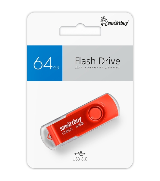 Флешка USB Smartbuy Twist Red (SB064Gb3TWR), 64Gb, USB 3.0/3.1, R/W 70/40, красный
