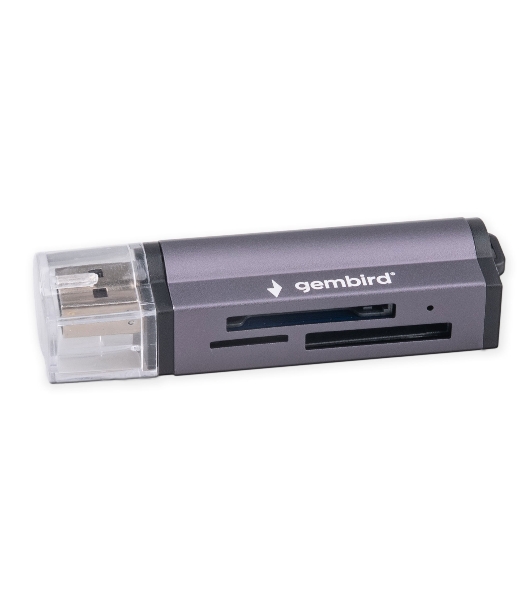 Кард-ридер Gembird FD2-MSD-5/серый/TF/Micro-SD/Micro-SDHC/Micro-SDXC/SD/MS/M2/USB 2.0/алюминий