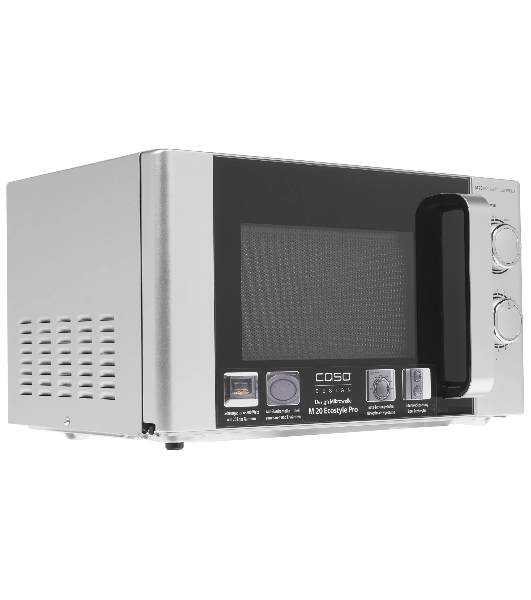 Микроволновая печь CASO M 20 Ecostyle Pro серебристый/черный, 20 л, 800 Вт, переключатели - поворотный механизм