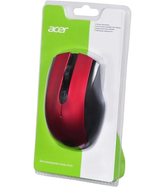 Мышь беспроводная Acer OMR032 черный/красный, 1600 dpi, радиоканал, USB, кнопки - 4