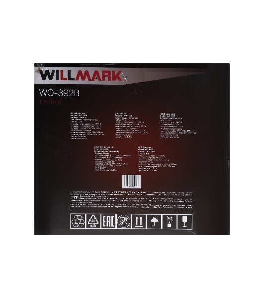 Мини-печь Willmark WO-392B (30 литров, таймер, термостат,230С, 1500Вт, черный)