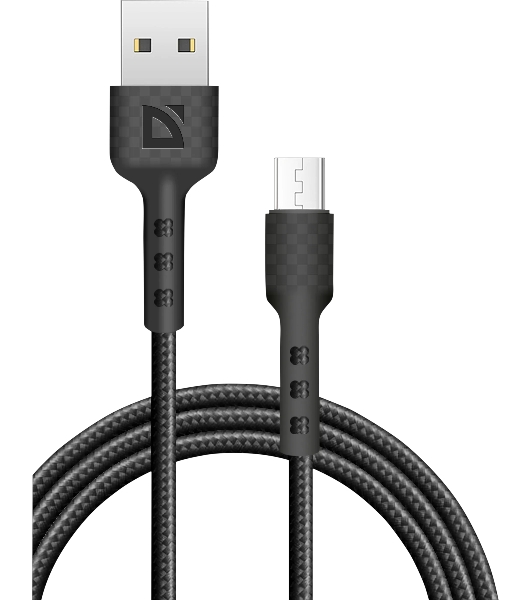 Кабель Defender F181, USB 2.0 (AM) - microUSB 2.0 (BM), 1 м, 2.4А, нейлоновая оплетка, черный