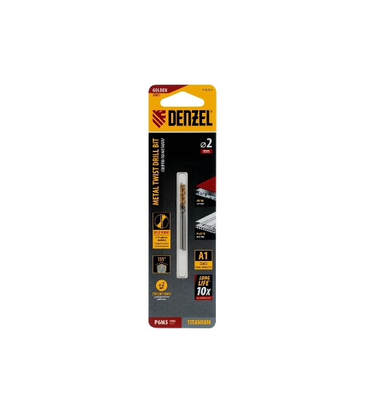 Сверло спиральное по металлу Denzel 2 x 49мм, Р6М5, Golden Tip, 2 шт.