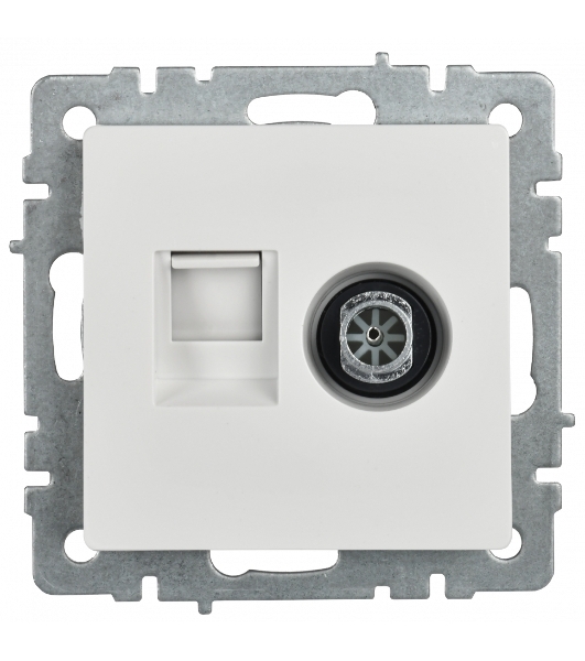 Розетка телевизионная двойная IEK BRITE BR-AK20-1-K01 TV+RJ45 кат.5E РТВ/РК12-БрБ белый