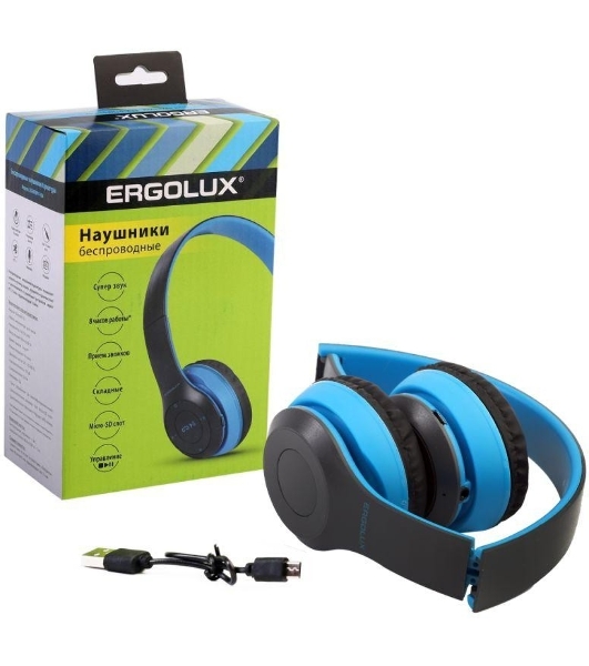 Беспроводные/проводные наушники Ergolux ELX-BTHP01-C06 синий, накладные, Bluetooth + проводной, до 8 ч