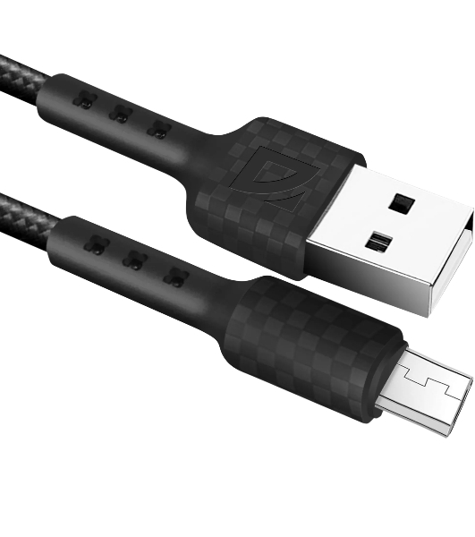 Кабель Defender F181, USB 2.0 (AM) - microUSB 2.0 (BM), 1 м, 2.4А, нейлоновая оплетка, черный