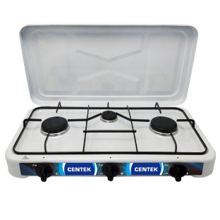Плита настольная газовая Centek CT-1522 белый, 1.7 кВт, газ, конфорки - 3, эмаль, поворотные переключатели