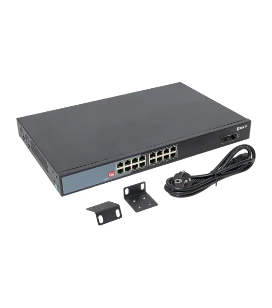 Коммутатор EKF TSX-U-2GX/SFP-16GTP-R, 16×1 Гбит/с PoE + 2×1 Гбит/с SFP, неуправляемый