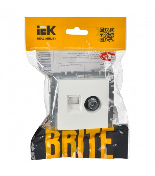 Розетка телевизионная двойная IEK BRITE BR-AK20-1-K01 TV+RJ45 кат.5E РТВ/РК12-БрБ белый