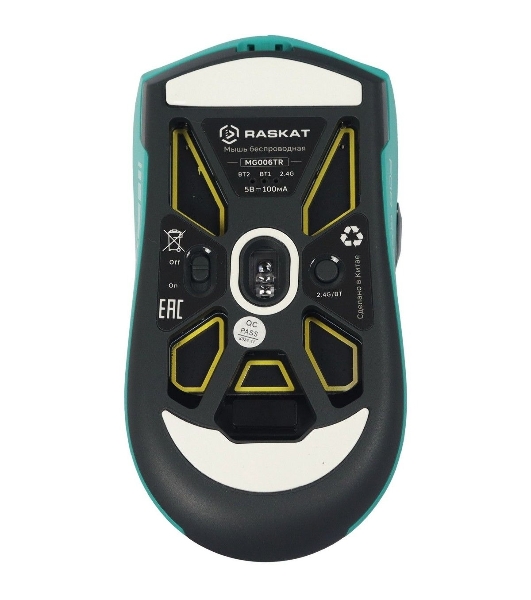 Мышь беспроводная/проводная Raskat MG006TR зеленый, 26000 dpi, радиоканал, Bluetooth, USB, кнопки - 6