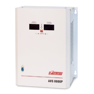 Стабилизатор POWERMAN AVS 8000P, ступенчатый регулятор, цифровые индикаторы уровней напряжения, 8000ВА, 110-260В, максимальный входной ток 50А, клеммная колодка, IP-20, навесной, 380мм х 310мм х 160мм, 14кг. Stabilizer POWERMAN AVS 8000P, step-type regulator, digital indicators of voltage levels, 8000VA, 110-260V, maximum input current 50A, terminal block, IP-20, hinged, 380mm x 310mm x 160mm, 14kg.