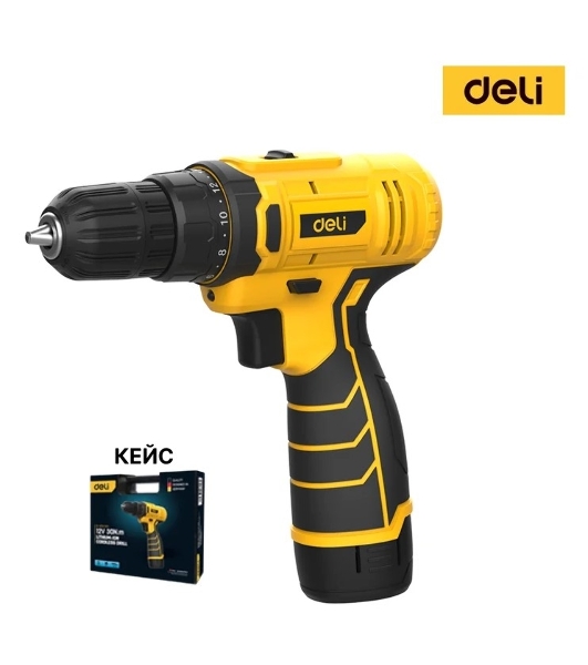Дрель-шуруповерт Deli DL-DZ12-5A2, 12 В, 2 Ач, 30 Нм, щеточный