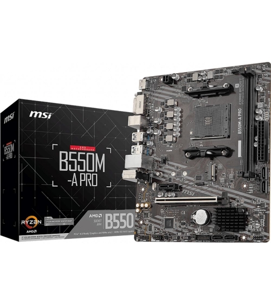 Материнская плата MSI B550M-A PRO, AM4, AMD B550, 2xDDR4, 4xSATA, 1xM.2, 1xPCIe 4.0 x16, 1xPCIe x1, 1xDVI-D, 1xHDMI, 1x 1Gb LAN, 2xUSB 2.0, 4xUSB 3.2 Gen 1, 3x3.5 мм, 7.1, mATX