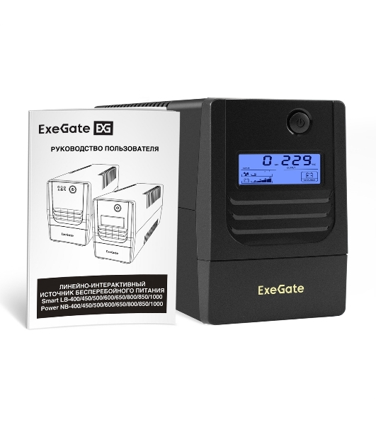 Источник бесперебойного питания ExeGate Smart LB-850.LCD.AVR.2SH (850VA/510W, LCD, AVR, 2*Schuko, батарея 12V 9Ah, черный)