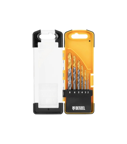 Набор сверл по металлу Denzel 2-8мм, Р6М5К8-TiN, Golden Tip, 6 шт