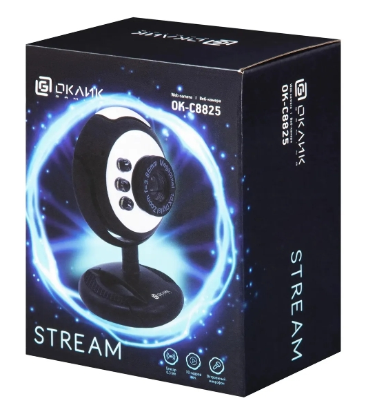 Веб-камера OKLICK OK-C8825 640x480, 30 кадр/с, USB Type-A, микрофон, черный/белый