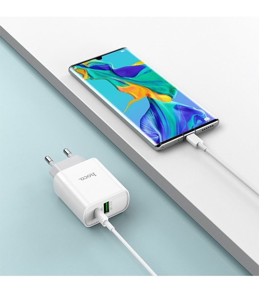Сетевое зарядное устройство HOCO C80A Rapido 1xUSB + 1xUSB-C, 3.1A, 20W, белый