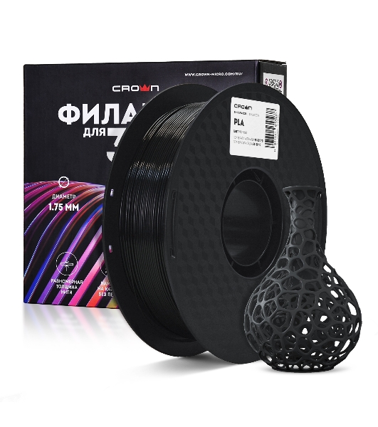 Филамент Crown Micro CM-FILPLA002B PLA 1.75 1кг черный