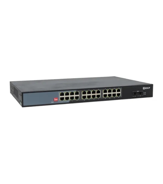 Коммутатор EKF TSX-U-2GX/SFP-24GTP-R, 24×1 Гбит/с PoE + 2×1 Гбит/с SFP, неуправляемый